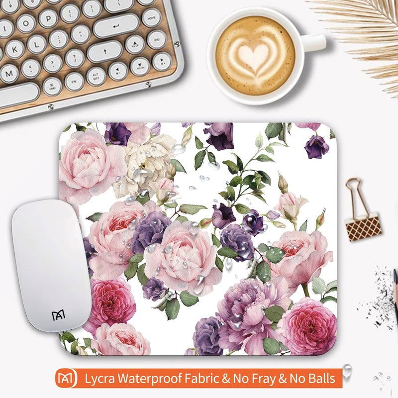 Armanza Square Mouse Pad Floral Roses,Personalized Premium-Textured Custom Mouse Mat Design,Washable Mousepad Lycra Cloth,Non-Slip Rubber Base Computer Mouse Pads for Wireless Mouse - Image 3